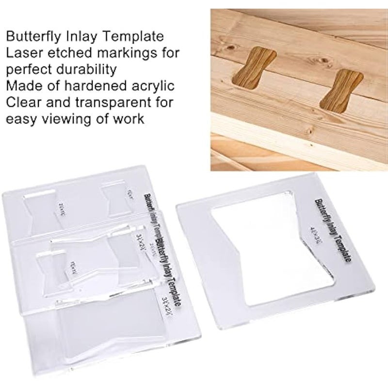 تيستينغ مجموعة قوالب ترصيع الفراشة من 3 قطع، قوالب ترصيع على شكل فراشة، قوالب ترصيع للراوتر من الاكريليك المقوى لاصلاح وتقوية الاثاث الخشبي - Image 2